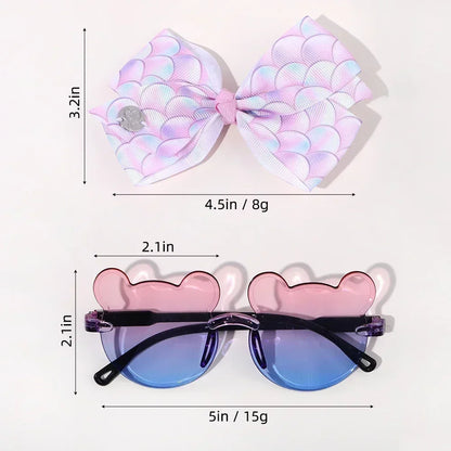 Adorable 2-Piece Newborn Hair Accessories Set - Cute Bow Headband & Bear Glasses for Infants and Kids