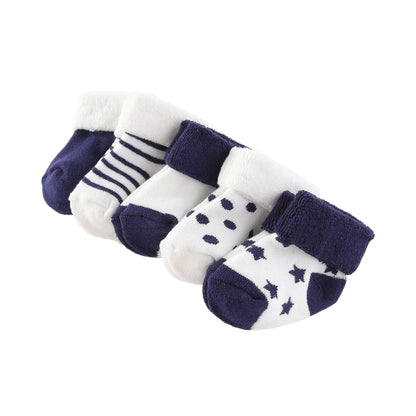 Unisex 5-Pack Cotton Baby Socks for Infants - Solid Colors & Star Patterns 0-12M
