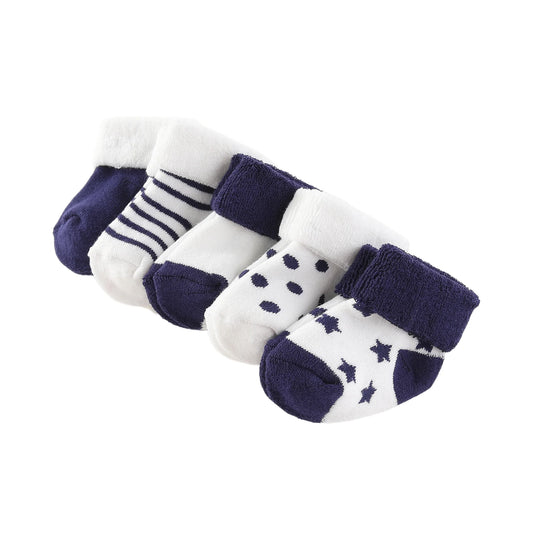 Unisex 5-Pack Cotton Baby Socks for Infants - Solid Colors & Star Patterns 0-12M