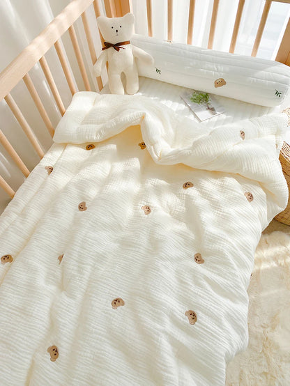 Cartoon Bear and Bunny Soft Cotton Baby Quilt - All-Season Infant Blanket for Newborns, 100*120CM