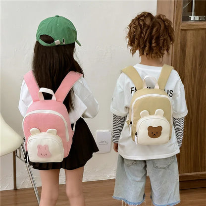 Adorable Cartoon Bear and Bunny Canvas Backpack for Kids - Perfect for Kindergarten and School!