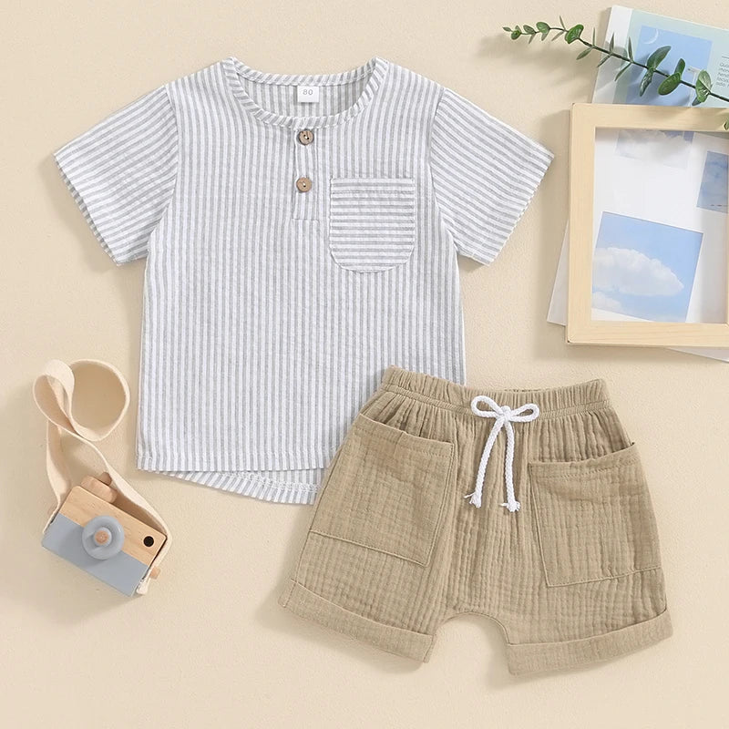 Summer Striped T-Shirt and Drawstring Shorts Set for Toddler Boys (6M-4Y)