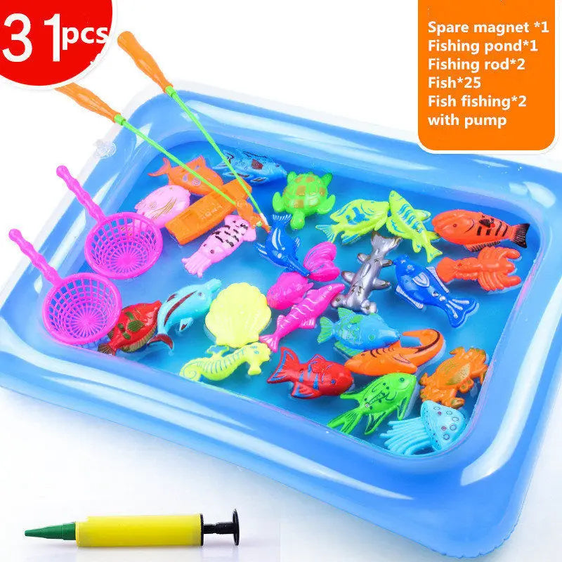 40-Piece Magnetic Fishing Toy Set for Kids with Inflatable Pool - Ideal Outdoor Summer Play Game for Ages 3-12