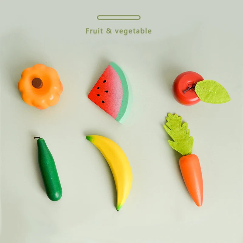 Wooden Pretend Play Toy Fruit Vegetable Children Play Kitchen Food Simulation Imitation Game for Kids Learning Education Gift