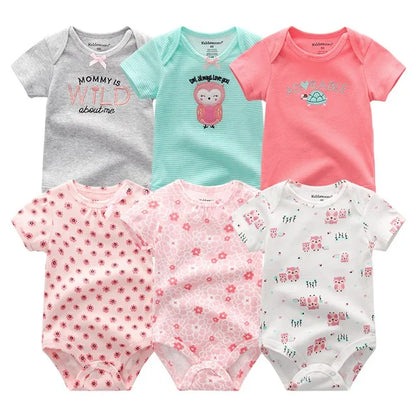 6-Pack Adorable Cartoon Baby Bodysuits for Newborns - Short Sleeve Infant Jumpsuits for Girls
