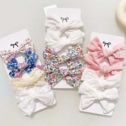 Adorable Girls' Cute Print Hairpins Set - 4/5 Pcs Sweet Cotton Bow Clips for Kids Hair Accessories, Perfect Gift & Wholesale