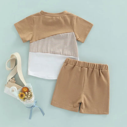Summer Toddler Outfit for Boys: 2-Piece Short Sleeve Patchwork Tee and Shorts Set (3 Months to 7 Years)