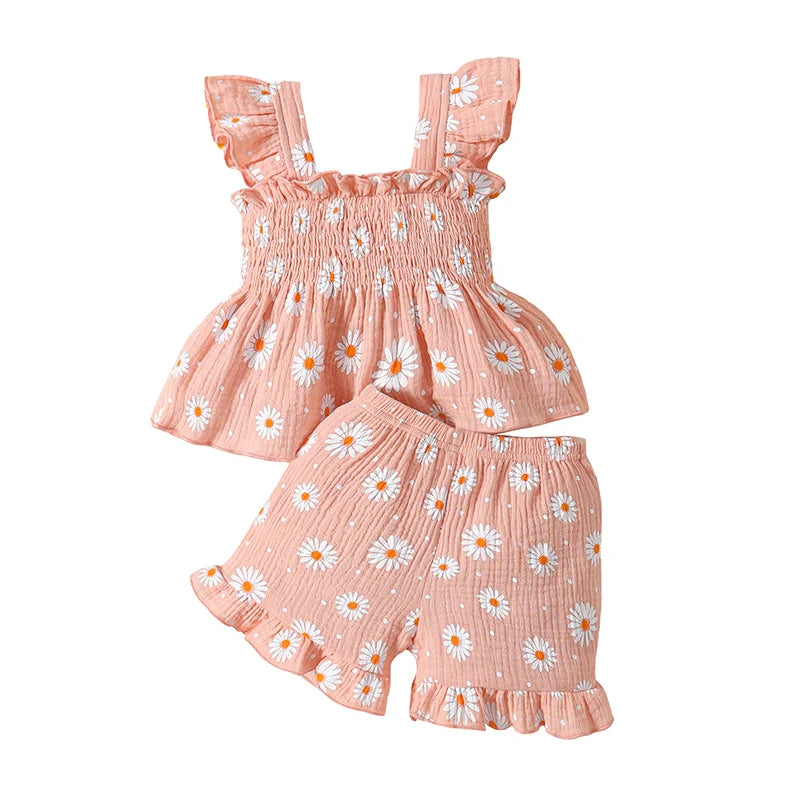 Adorable Baby Girl Summer Outfit Set with 3D Floral Ruffle Top and Shorts