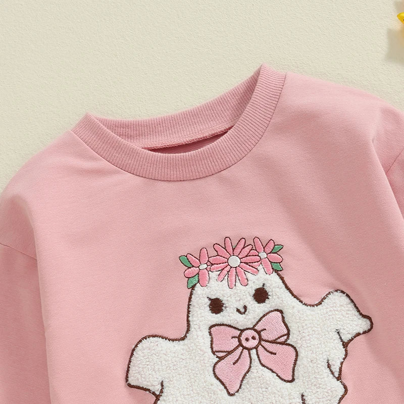 Adorable Baby Girl Halloween Rompers with Fuzzy Ghost Embroidery - Long Sleeve Jumpsuits for Newborns (0-18 Months)