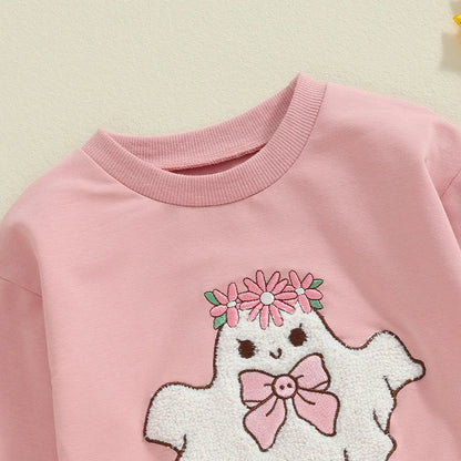 Adorable Baby Girl Halloween Rompers with Fuzzy Ghost Embroidery - Long Sleeve Jumpsuits for Newborns (0-18 Months)