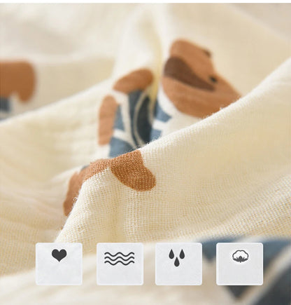 Adorable Cartoon Dog Summer Romper and Hat Set for Babies - Breathable Muslin Jumpsuit for Boys and Girls