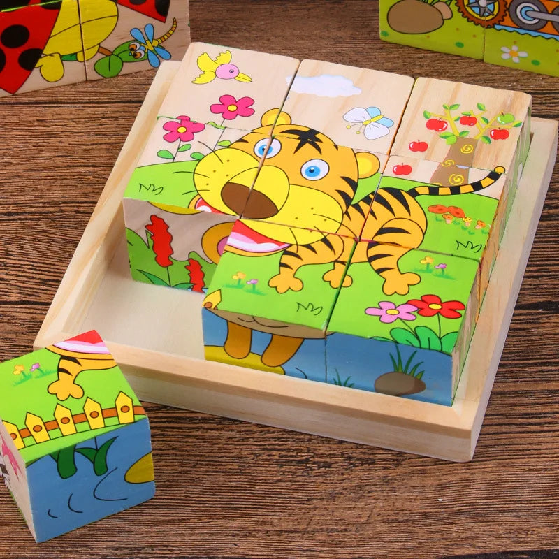 9-Piece Colorful 3D Wooden Cube Jigsaw Puzzle for Kids - Educational Fun and Developmental Toy