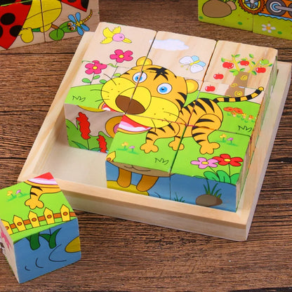 9-Piece Colorful 3D Wooden Cube Jigsaw Puzzle for Kids - Educational Fun and Developmental Toy