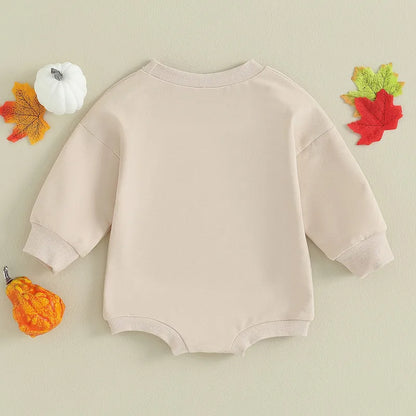 Adorable Halloween Pumpkin Letter Bodysuit for Newborn Baby Girls - Long Sleeve Jumpsuit for Autumn and Spring