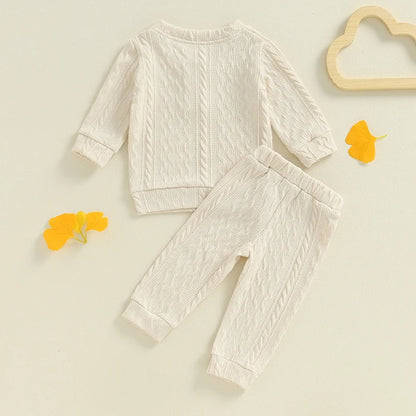 Unisex Toddler Autumn Knitwear Set - Long Sleeve Sweater and Elastic Waist Pants for Baby (2-Piece Cotton Outfit)
