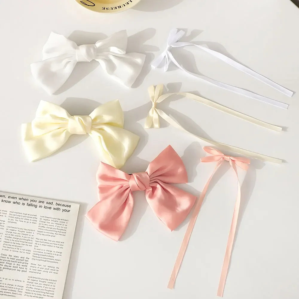 2Pcs Y2K Inspired Satin Bow Hair Clips for Women - Chic Ponytail Barrettes and Sweet Girl Hair Accessories