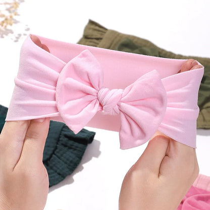 Toddler Ruffled Edge Turban Set with Big Bow - 2Pcs Solid Color Headbands for Newborns and Toddlers