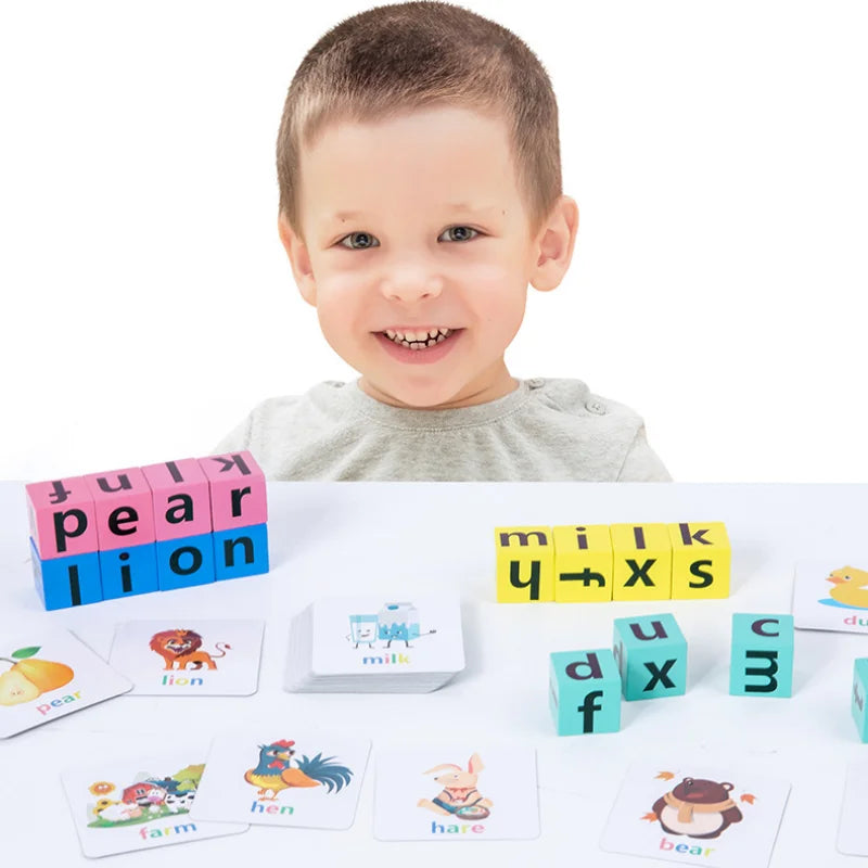 Wooden Montessori Letter Spelling Puzzle Toy - Early Learning Game for Kids 3-12 Years, Interactive Educational Gift