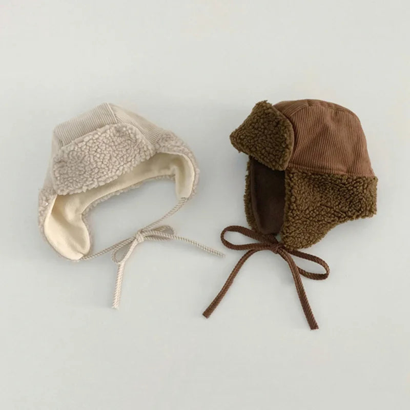 Vintage Winter Wool Hat for Kids with Ear Protection - Adjustable Solid Color Lei Feng Style for Boys and Girls