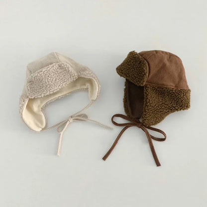 Vintage Winter Wool Hat for Kids with Ear Protection - Adjustable Solid Color Lei Feng Style for Boys and Girls