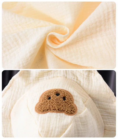 Summer Baby Cartoon Bear Romper and Hat Set for Boys and Girls - 0-24 Months Muslin Jumpsuit with Flying Sleeves