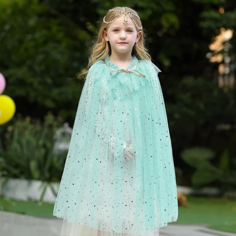Princess Glitter Multicolor Sequins Shawl Shiny Girl Fairy Cape Cloak Fairy Cape Christmas Costume Party Halloween Kids Clothes