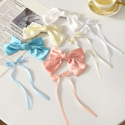 2Pcs Y2K Inspired Satin Bow Hair Clips for Women - Chic Ponytail Barrettes and Sweet Girl Hair Accessories