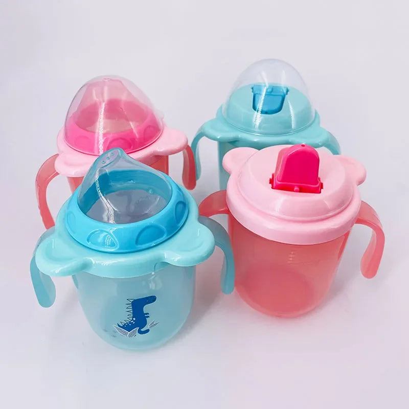250ml Baby Spill Resistant Cup Toddler Bite Resistant Cup BPA Free Newborn Training Cup Bottle with Double Handle Duckbill Cup