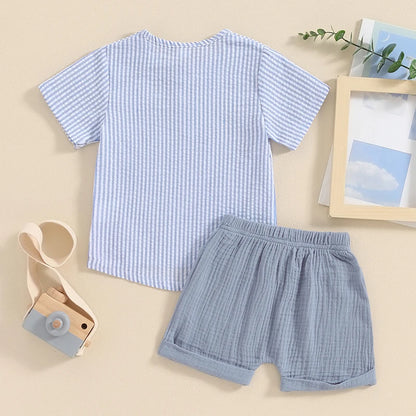 Summer Striped T-Shirt and Drawstring Shorts Set for Toddler Boys (6M-4Y)
