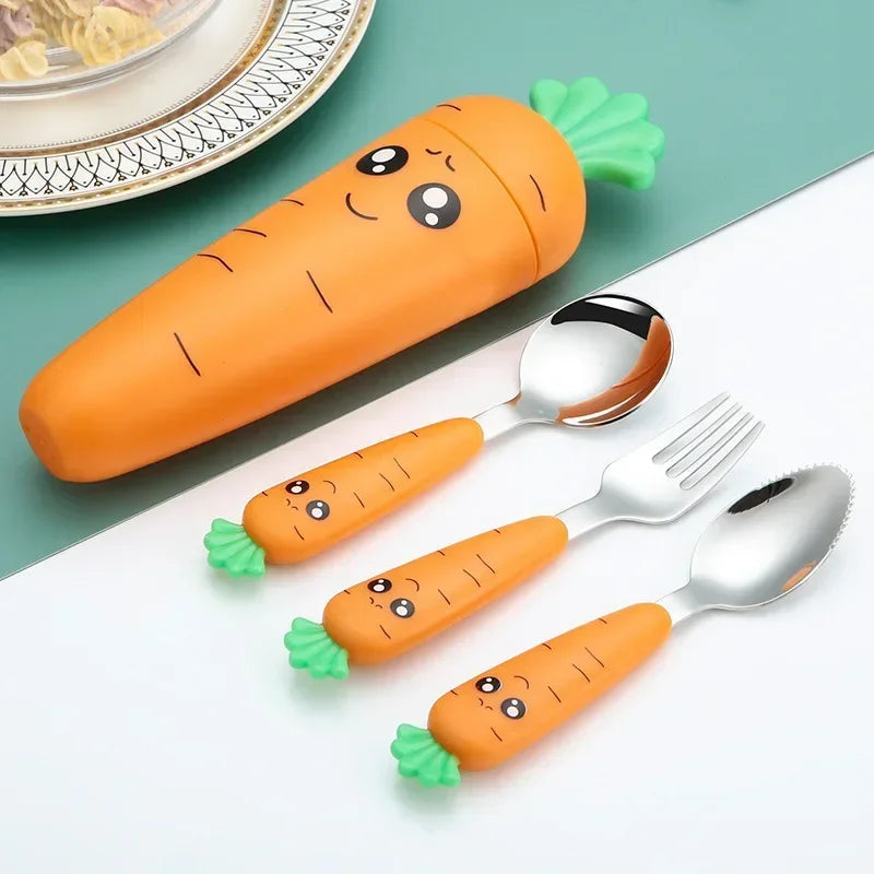 Cartoon-Themed Baby Cutlery Set - Fork and Spoon Utensils for Kids' Mealtime Fun