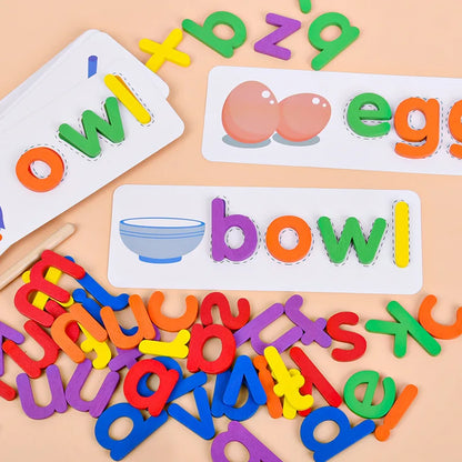 Wooden 26 Alphabet Letter, Learning Cards Set Word Spelling Writing Phonics Toy English Letters Educational Toys for Kids