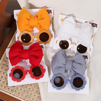 2/3Pcs/set Kids Sunglasses Headband Set Baby Elastic Nylon Headband Bohemia Beach Seaside Sun Glasses Kids Bow Headwear Gift