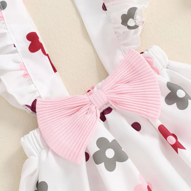 Adorable Baby Girls' Fall Outfit Set with Long Sleeve Bodysuit, Bow Suspender Skirt, and Matching Headband