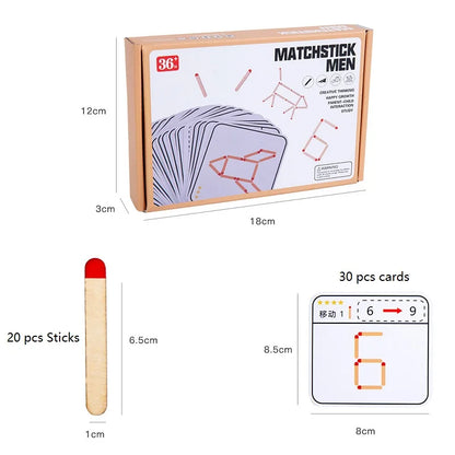 Montessori Matchstick Puzzle Game for Kids - Creative Logic Training Board Game