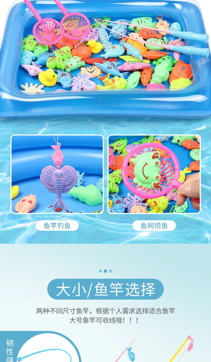 40-Piece Magnetic Fishing Toy Set for Kids with Inflatable Pool - Ideal Outdoor Summer Play Game for Ages 3-12