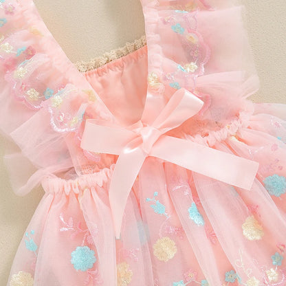 Adorable Summer Baby Girl Floral Embroidery Romper Dress with Headband - Princess Mesh Jumpsuit for Infants
