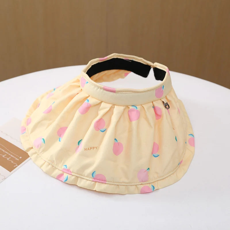 Adjustable Cartoon Sun Hat for Kids - Foldable Big Brim Beach Cap with Flower Bear Design for Boys and Girls