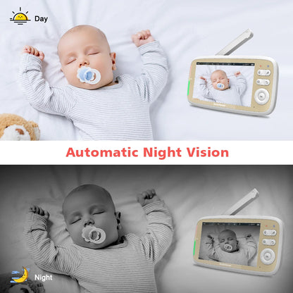 VB803 5-Inch Baby Monitor with 720P HD Display, 330° Pan & 135° Tilt, 3X Zoom, Two-Way Audio, Night Vision, and Lullaby Function