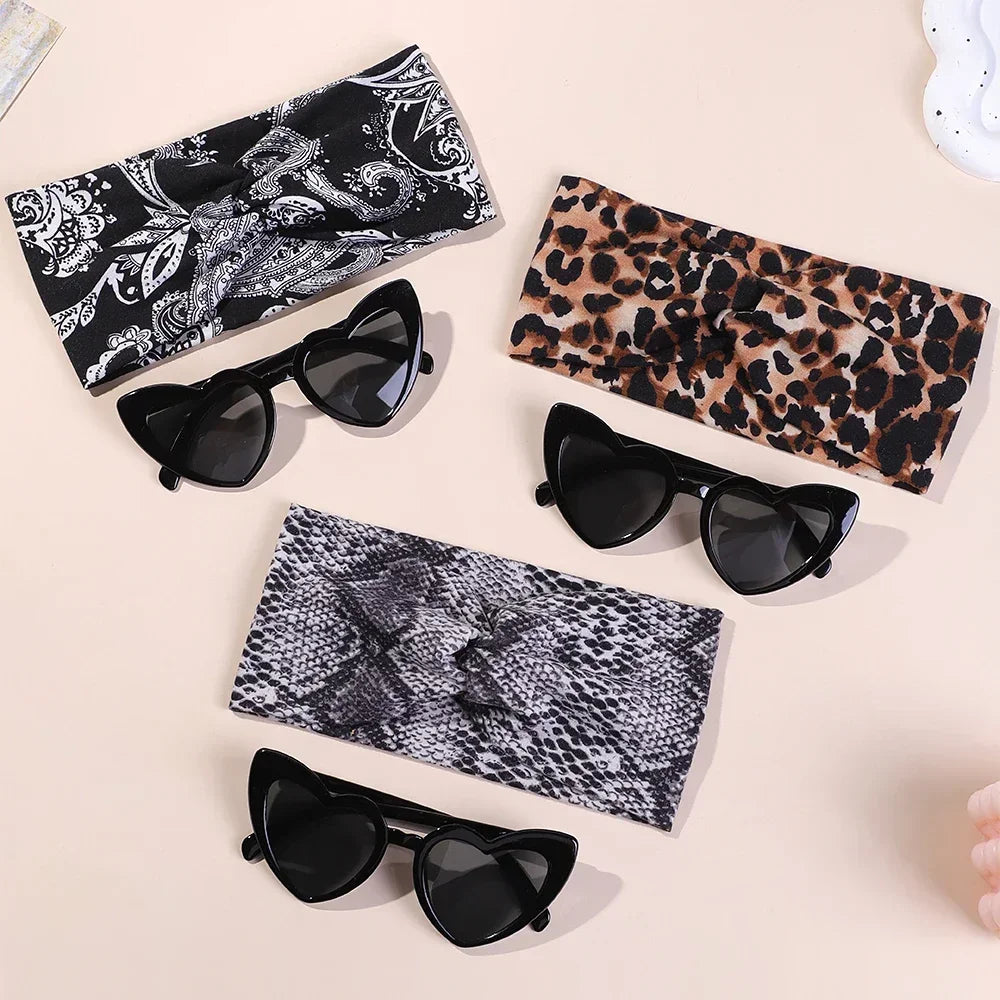Trendy Leopard Print Yoga Headband and Retro Sunglasses Set for Fitness Enthusiasts