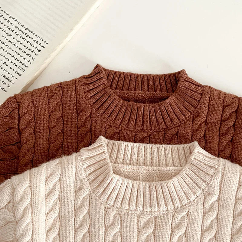 Unisex Cotton Knit Set for Kids - Solid Color Sweater and Pants Outfit for Spring and Autumn