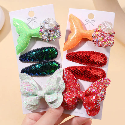 4-Piece Set of Sequin Fish Tail and Butterfly Hairpins for Girls - Kids' Barrettes and Hair Clips, Perfect Baby Accessories and Gift