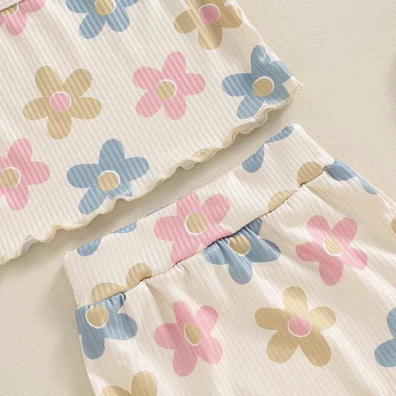 Toddler Summer Floral Outfit Set for Baby Girls - 3PCS Cami Top, Shorts, and Headband (0-24 Months)
