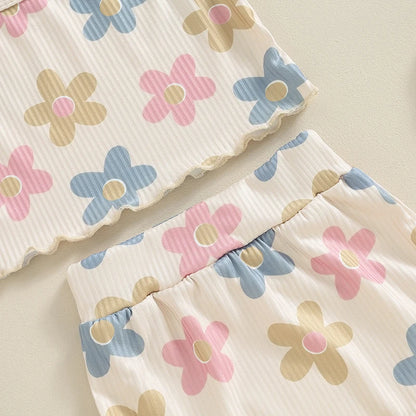 Toddler Summer Floral Outfit Set for Baby Girls - 3PCS Cami Top, Shorts, and Headband (0-24 Months)