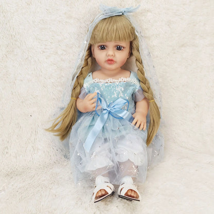 22-Inch Lifelike Reborn Toddler Girl Doll with Soft Silicone Body and Wig Hair - Perfect Gift for Kids