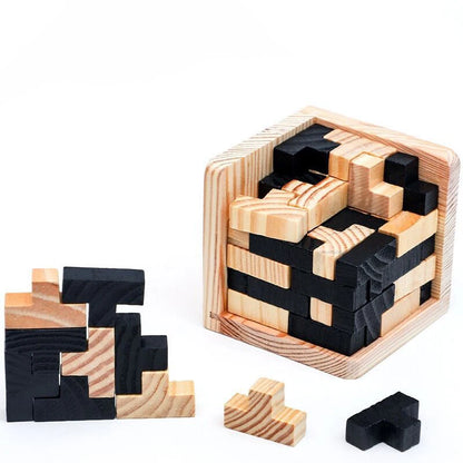 Wooden 3D Cube Puzzle - Interlocking Creative Educational Toy for Kids | Brain Development Game for Early Learning