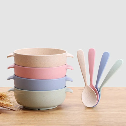 Eco-Friendly Toddler Feeding Set: Safe Dinnerware with Anti-Hot Bowl & Spoon for Kids