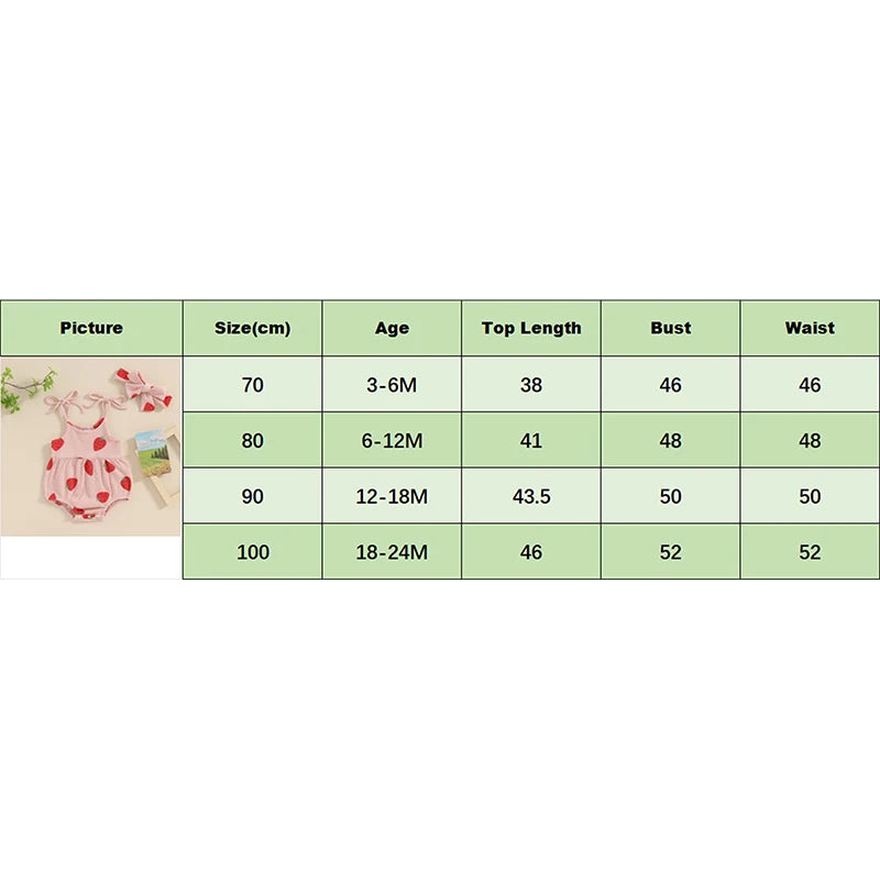 Adorable Baby Girl Summer Strawberry Print Romper and Headband Set - Cute Sleeveless Outfit