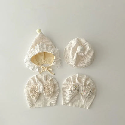 Adorable Beige Beanie Baby Hat for Autumn - Lace Cartoon Ear Toddler Accessories for Boys & Girls (0-12 Months)