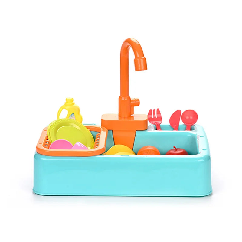 Kids Electric Dishwashing Playset - Water Simulation Sink Toy for Role-Playing Housework Activities