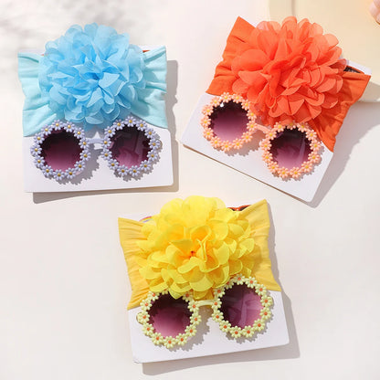 Adorable Handmade Flower Headband and Daisy Round Glasses Gift Set for Baby Girls and Toddlers